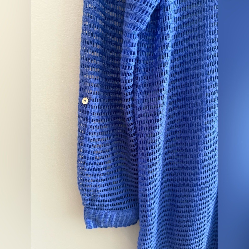 Cobalt Blue Mesh Shirt Dress Cover Up Haute Hippie Resort Beachwear XL - Picture 3 of 6